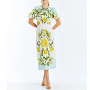 NWT. Mestiza Eileen Midi Dress - White and Yellow